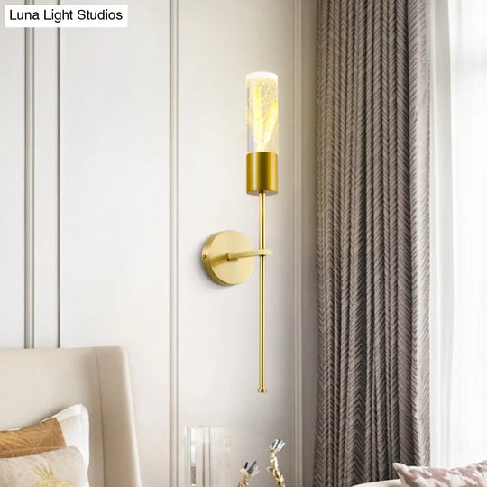 Brass Pencil Arm Led Wall Mounted Lamp With Traditional Ear Of Wheat Deco