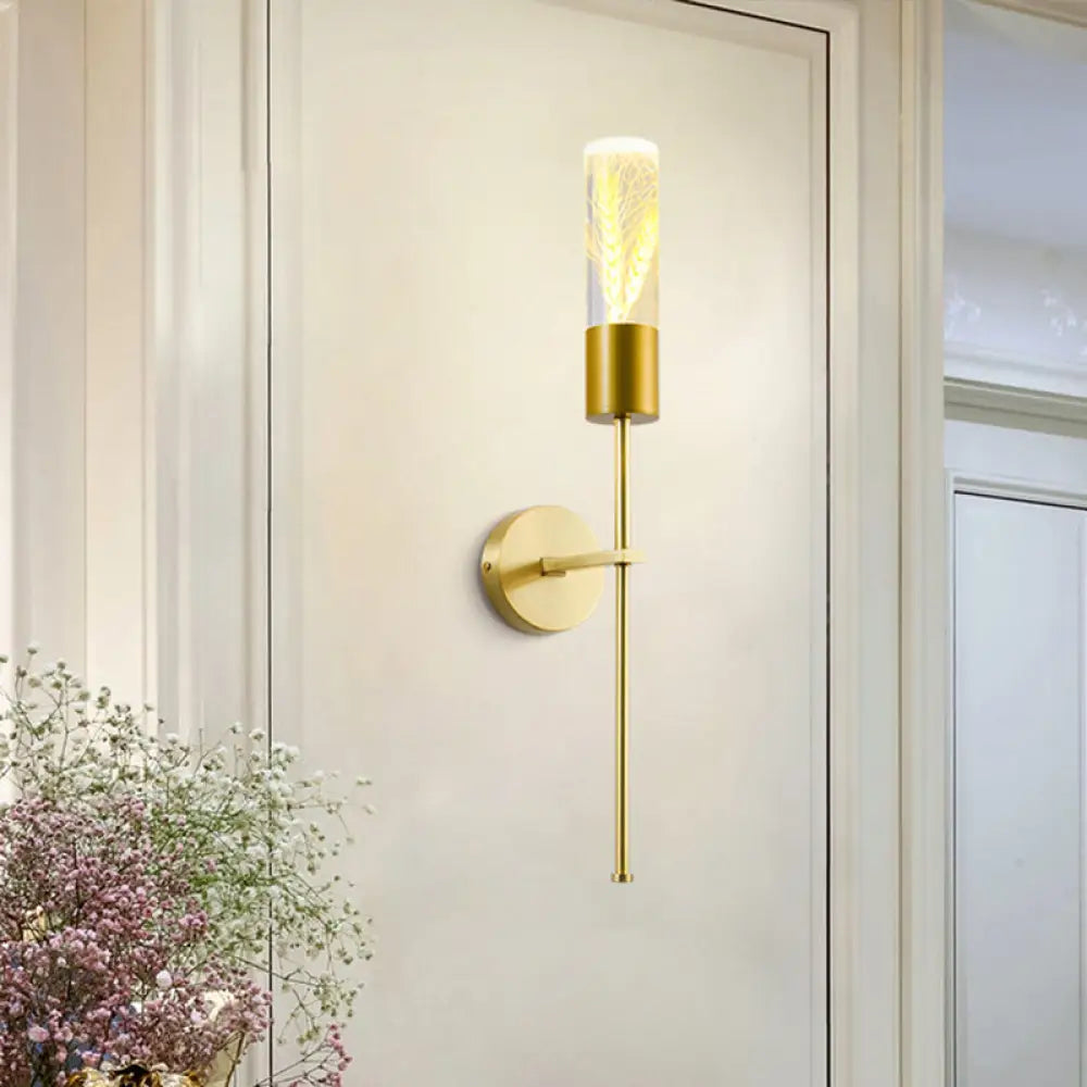 Brass Pencil Arm Led Wall Mounted Lamp With Traditional Ear Of Wheat Deco