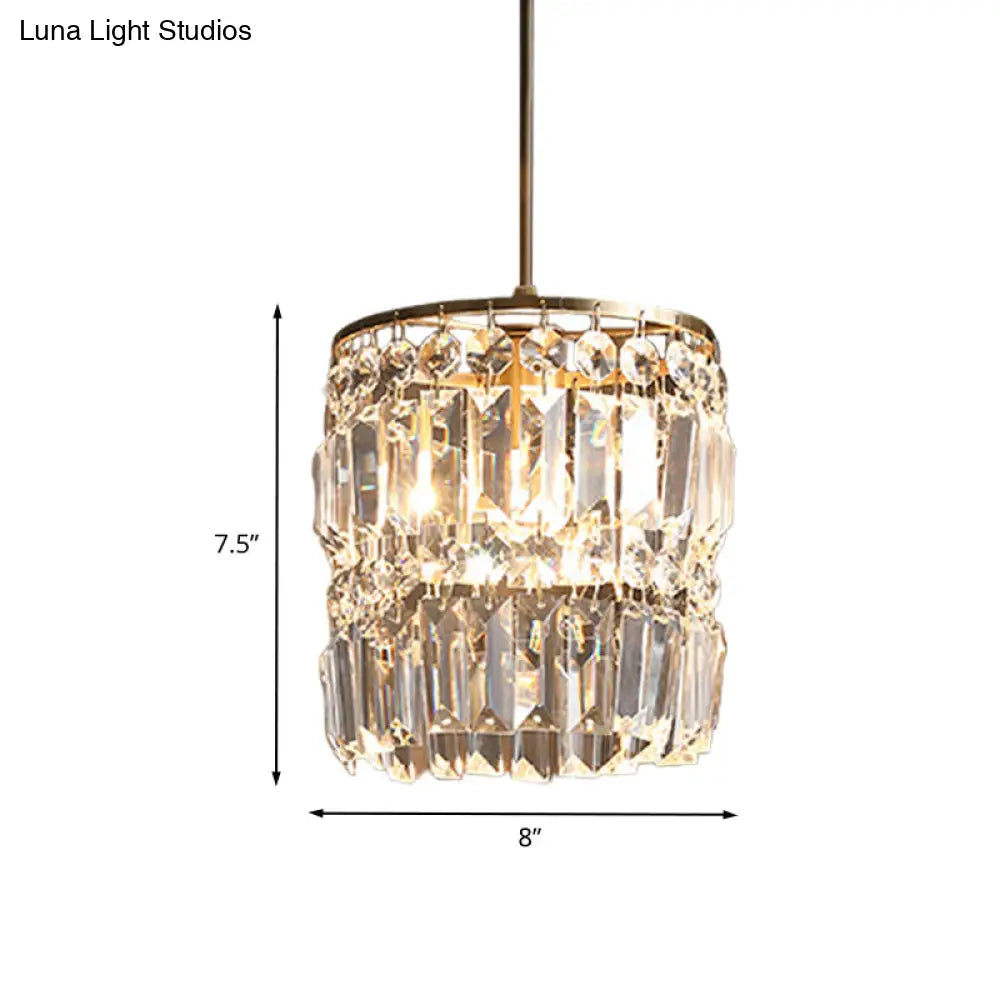 Brass Pendant Light - Modern Cylindrical Crystal Suspension Lamp