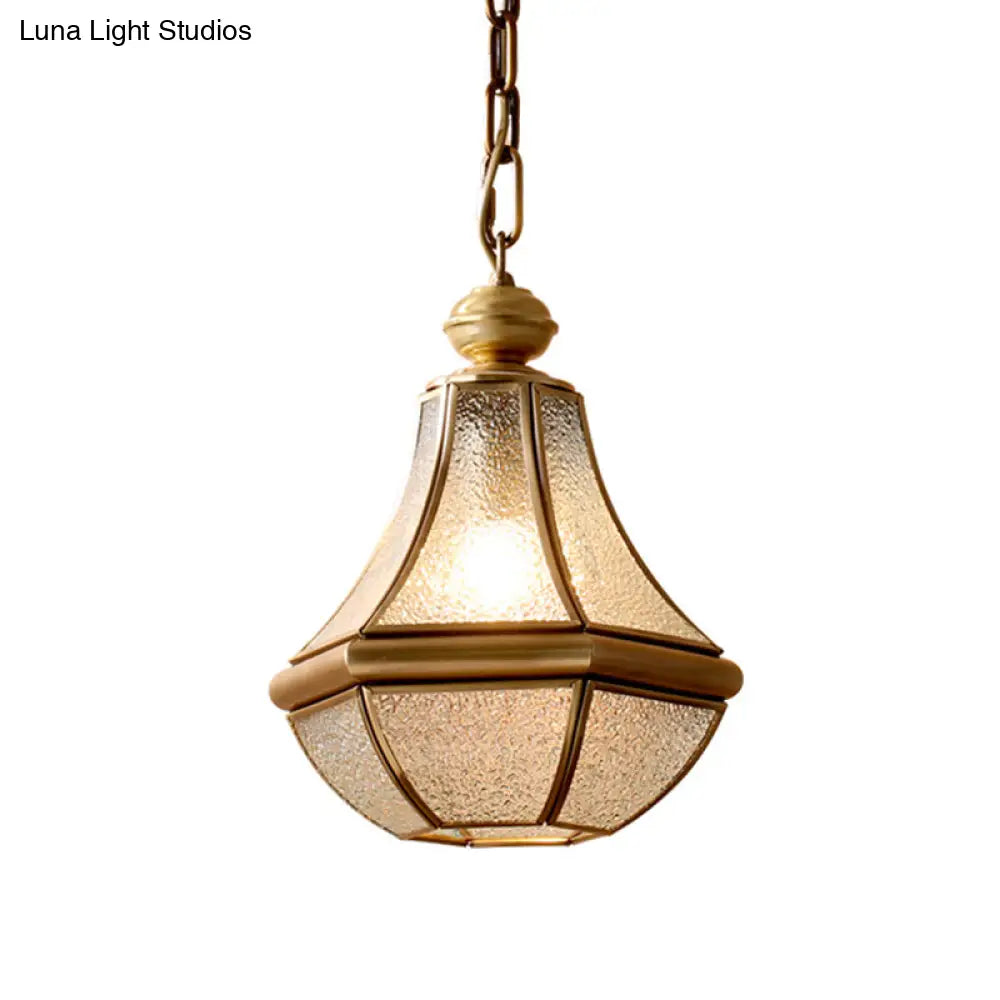 Brass Pendant Light With Colonial Seedy Glass Pear Design - Natural Finish 1-Light Hangs From