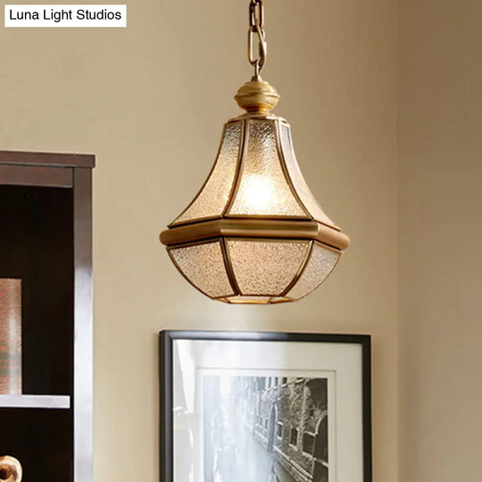 Brass Pendant Light With Colonial Seedy Glass Pear Design - Natural Finish 1-Light Hangs From