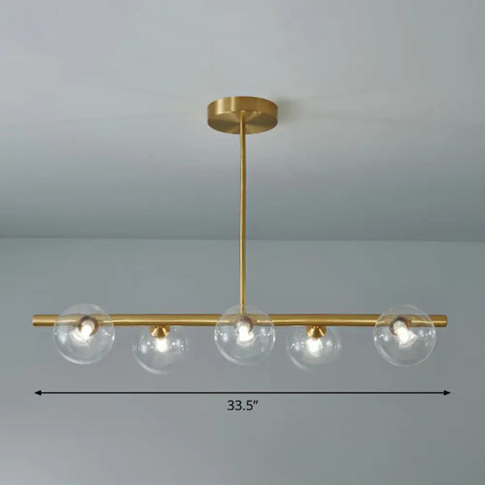 Brass Plated Glass Sphere Island Pendant Light - Modern Hanging Lighting For Dining Room 5 / Clear