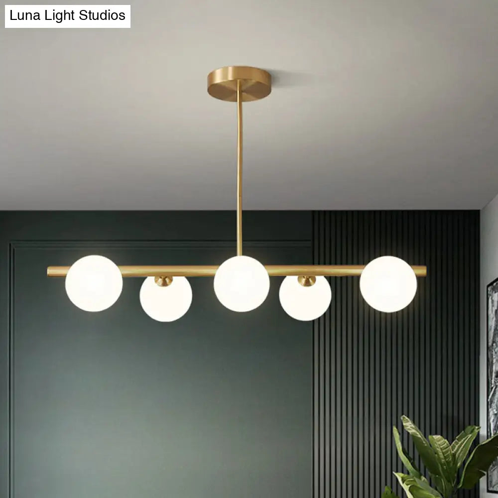 Brass Plated Glass Sphere Island Pendant Light - Modern Hanging Lighting For Dining Room