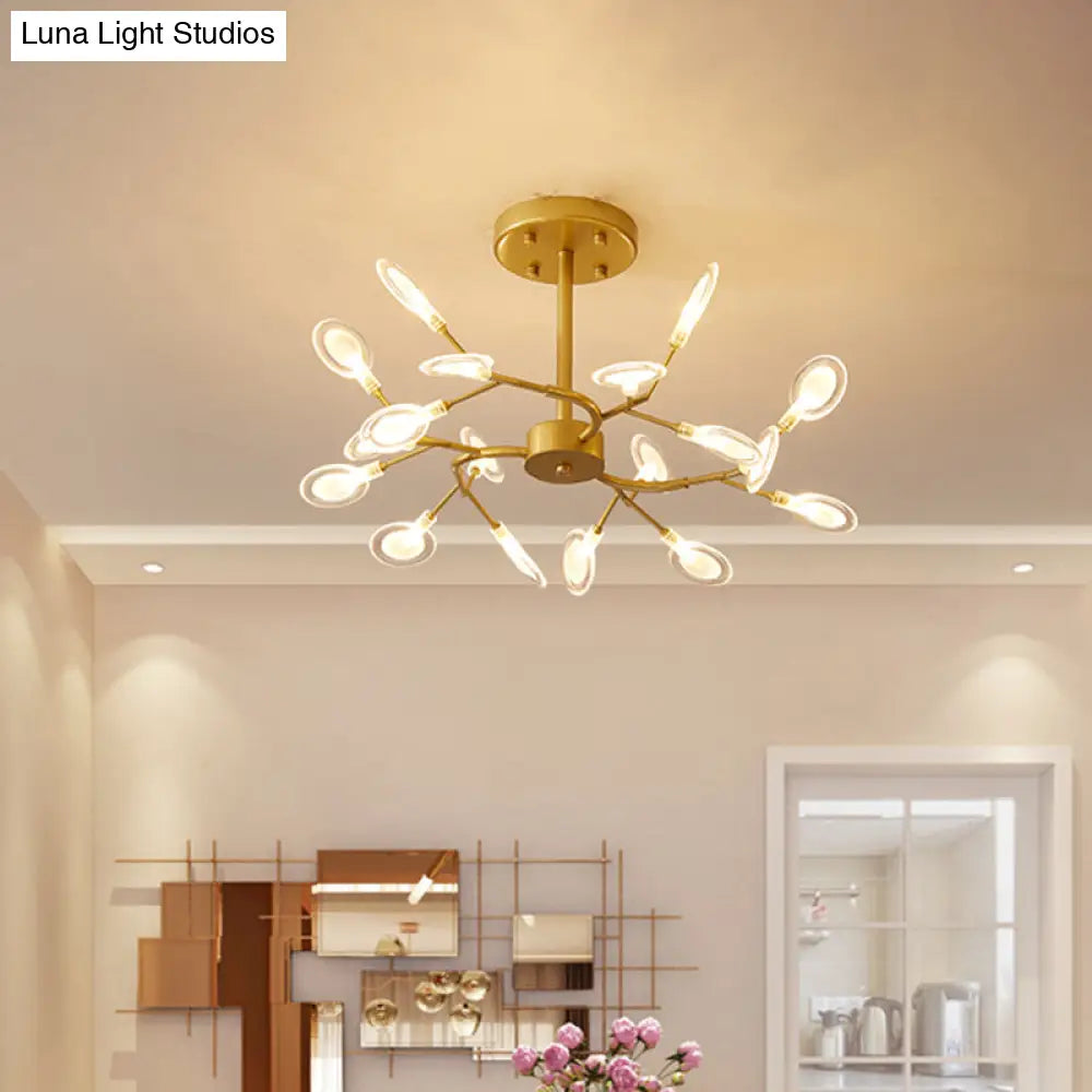 Brass Postmodern Leaf Metal Chandelier Pendant Light - Led Hanging For Living Room