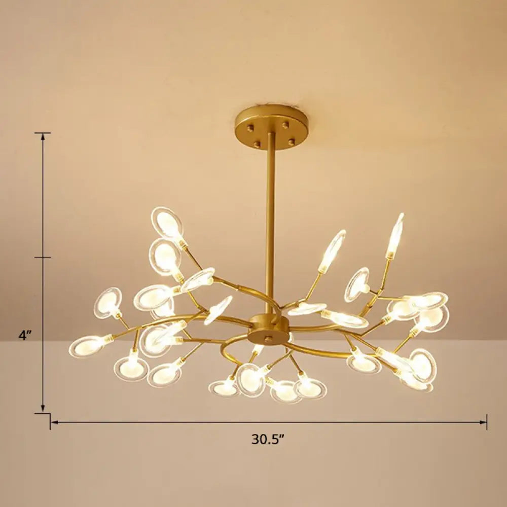 Brass Postmodern Leaf Metal Chandelier Pendant Light - Led Hanging For Living Room 30 / Clear