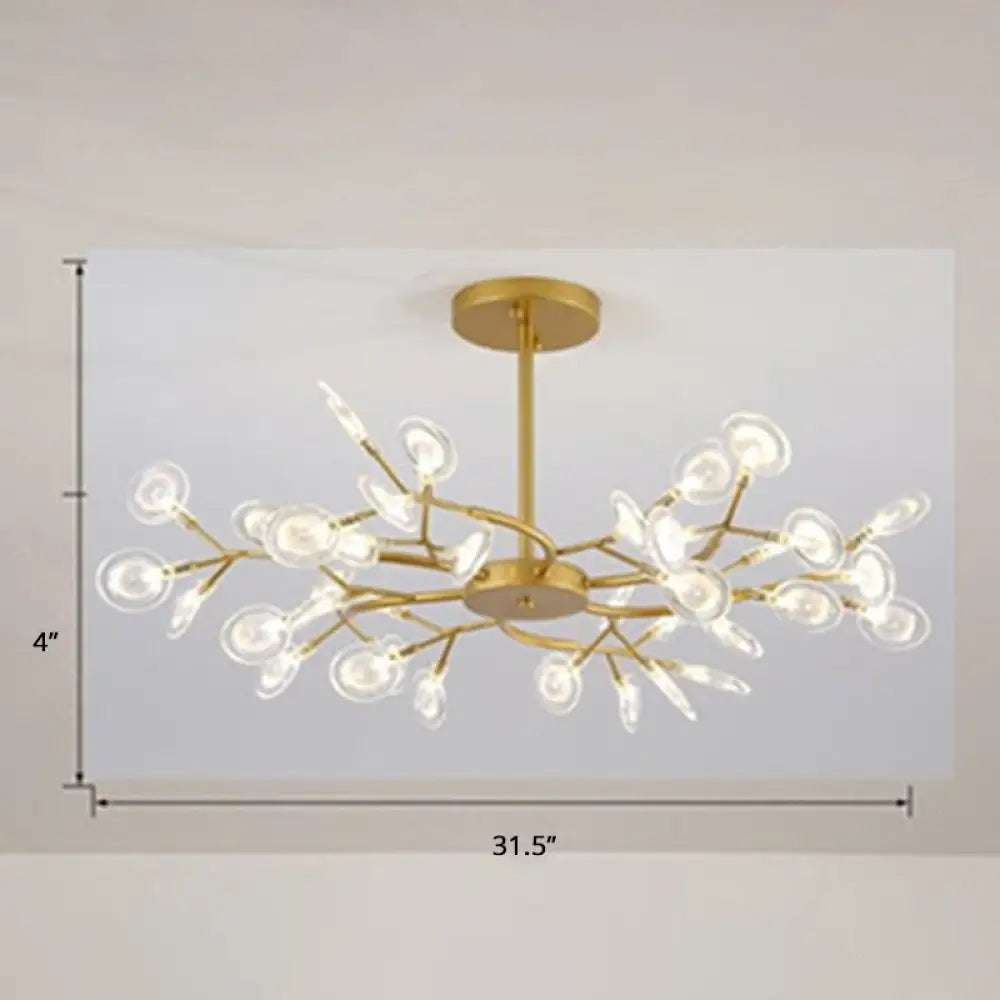 Brass Postmodern Leaf Metal Chandelier Pendant Light - Led Hanging For Living Room 36 / Clear