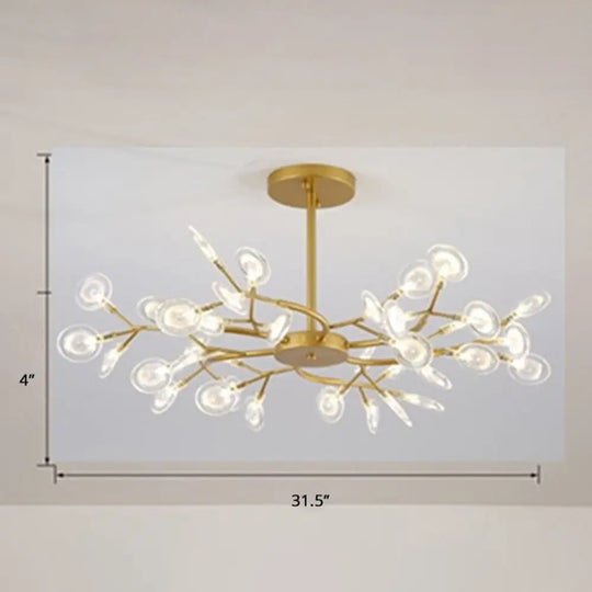 Brass Postmodern Leaf Metal Chandelier Pendant Light - Led Hanging For Living Room 36 / Clear