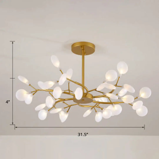 Brass Postmodern Leaf Metal Chandelier Pendant Light - Led Hanging For Living Room 36 / Cream