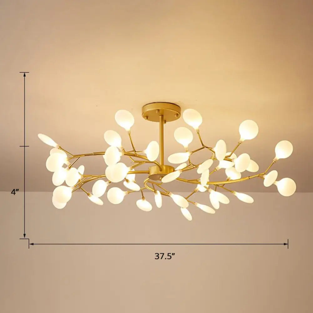 Brass Postmodern Leaf Metal Chandelier Pendant Light - Led Hanging For Living Room 45 / Cream