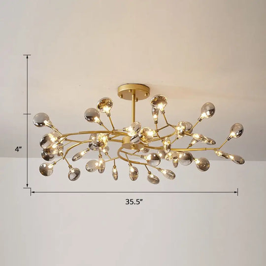 Brass Postmodern Leaf Metal Chandelier Pendant Light - Led Hanging For Living Room 45 / Smoke Gray