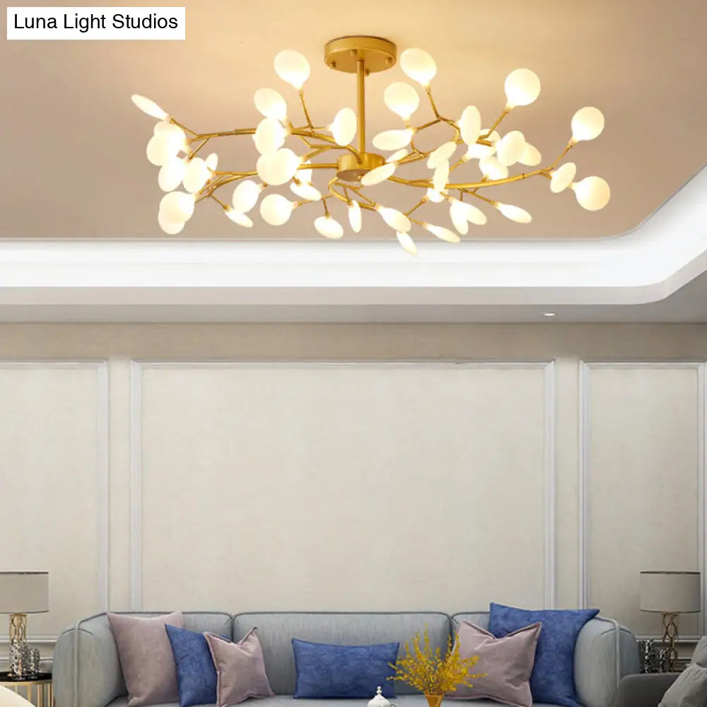 Brass Postmodern Leaf Metal Chandelier Pendant Light - Led Hanging For Living Room