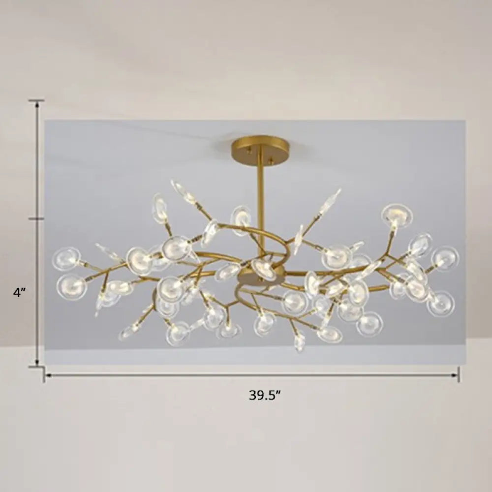 Brass Postmodern Leaf Metal Chandelier Pendant Light - Led Hanging For Living Room 54 / Clear