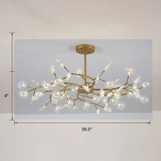 Brass Postmodern Leaf Metal Chandelier Pendant Light - Led Hanging For Living Room 54 / Clear