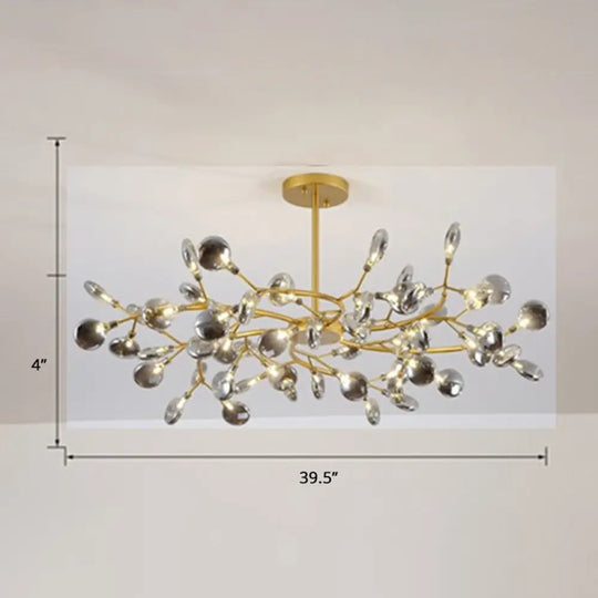 Brass Postmodern Leaf Metal Chandelier Pendant Light - Led Hanging For Living Room 54 / Smoke Gray