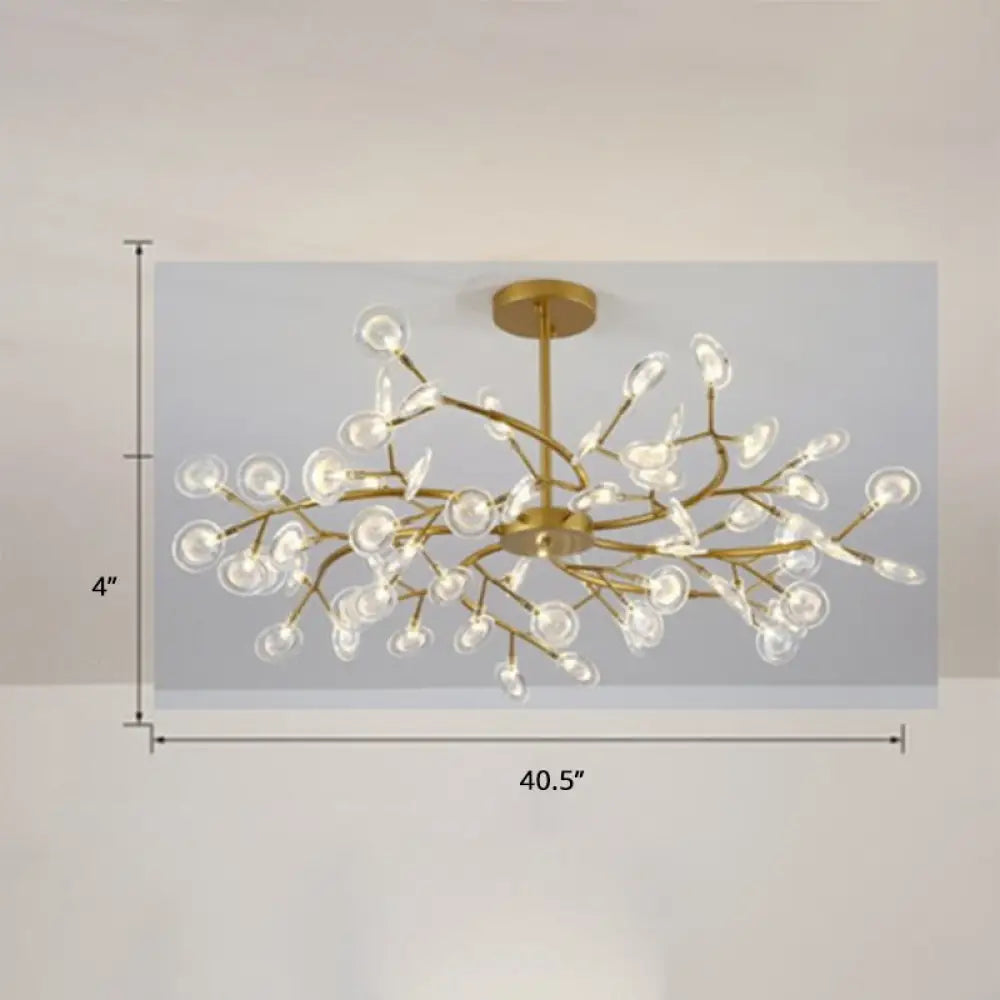 Brass Postmodern Leaf Metal Chandelier Pendant Light - Led Hanging For Living Room 63 / Clear