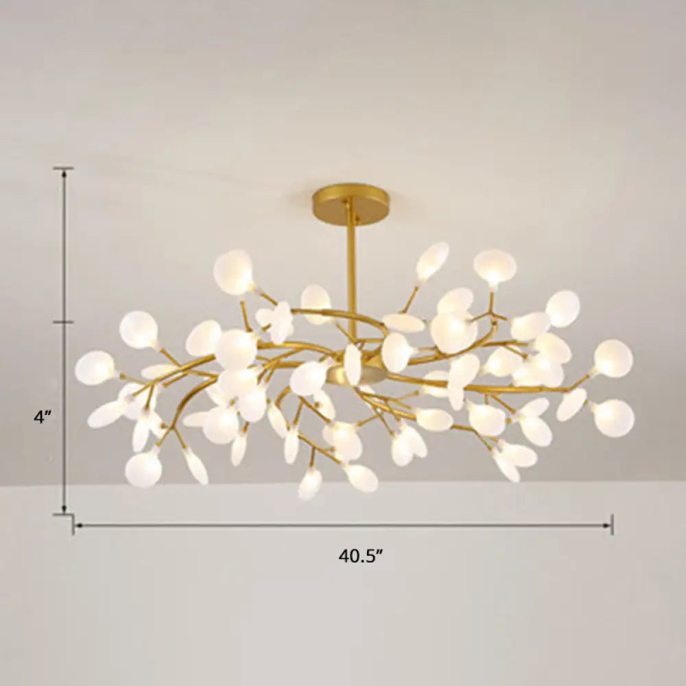 Brass Postmodern Leaf Metal Chandelier Pendant Light - Led Hanging For Living Room 63 / Cream