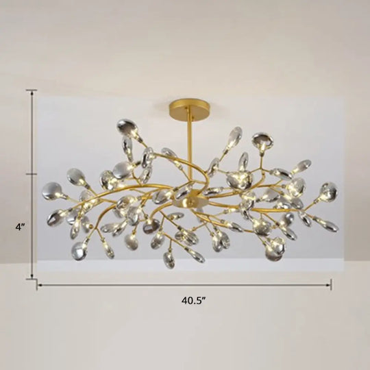 Brass Postmodern Leaf Metal Chandelier Pendant Light - Led Hanging For Living Room 63 / Smoke Gray