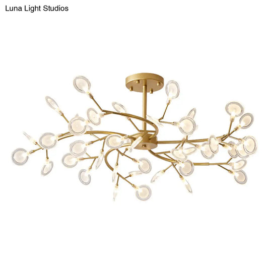 Brass Postmodern Leaf Metal Chandelier Pendant Light - Led Hanging For Living Room