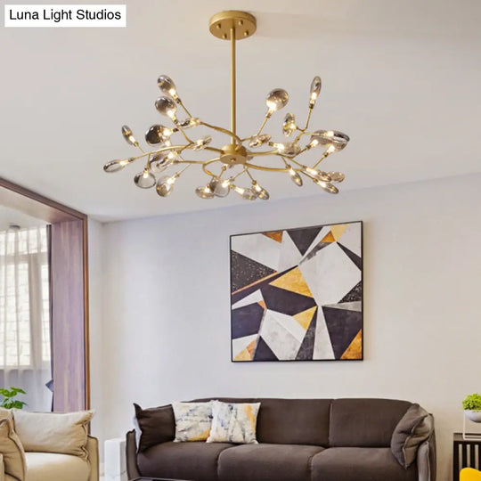 Brass Postmodern Leaf Metal Chandelier Pendant Light - Led Hanging For Living Room