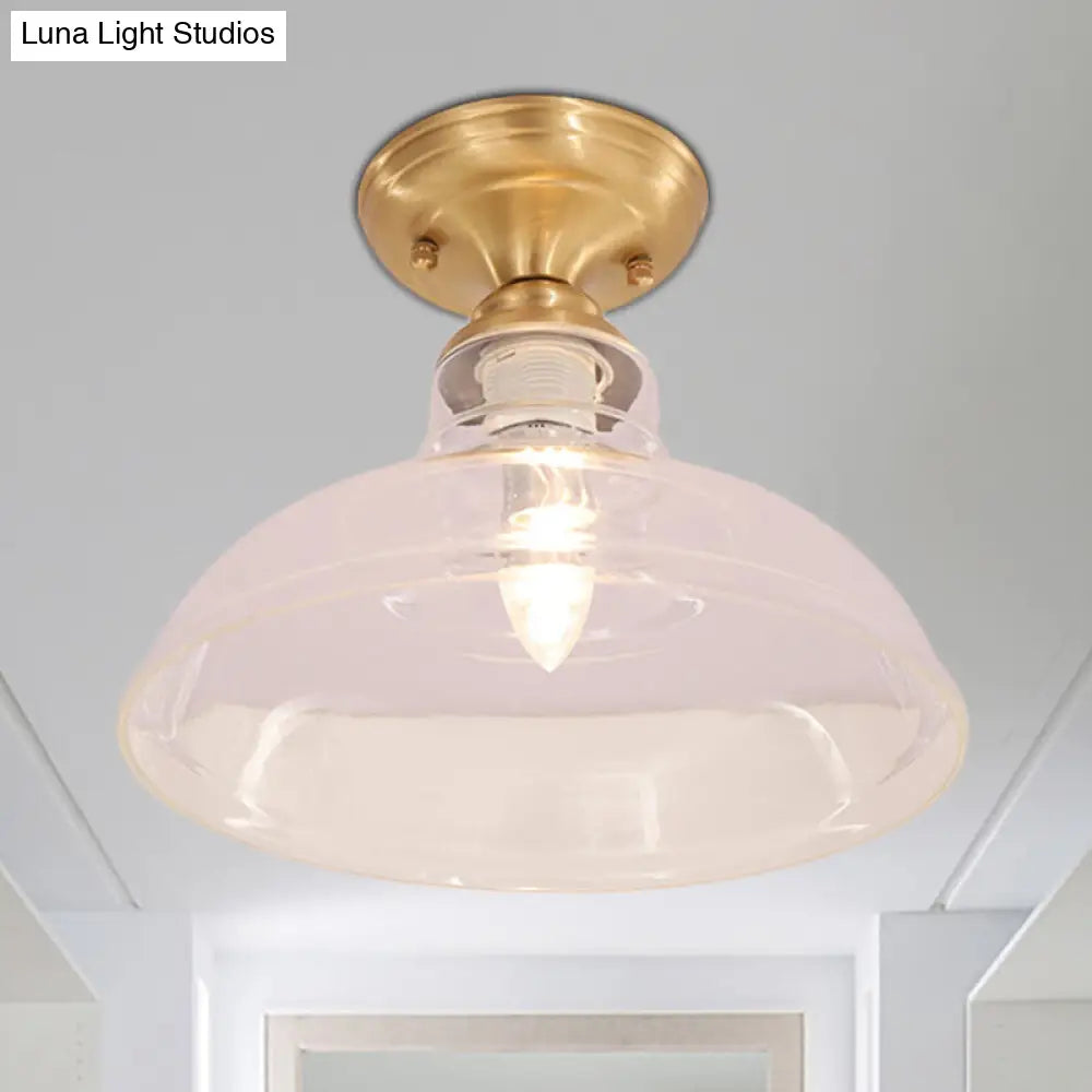 Brass Prismatic Glass Dome/Cone/Barn Flush Mount Light Fixture - Colonial Style 1 Head Porch
