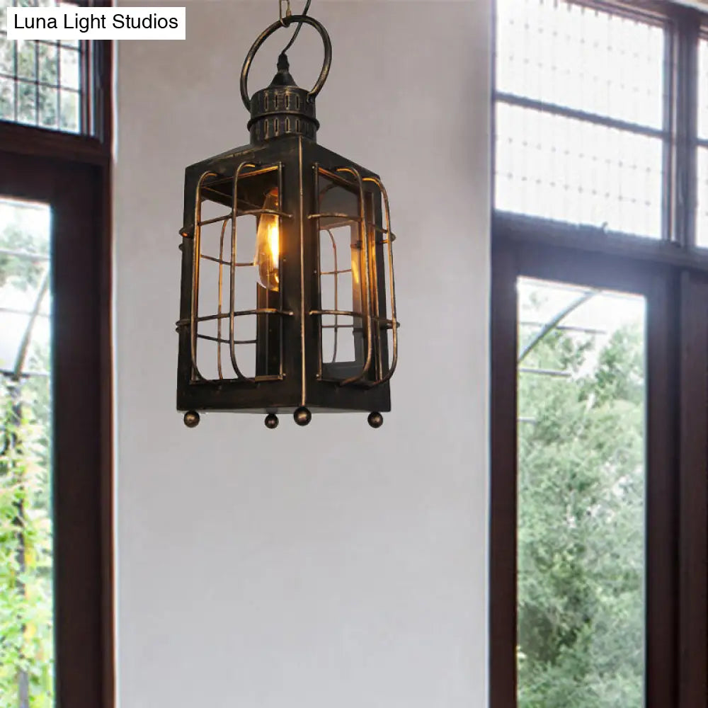 Industrial Brass Pendant Light With Clear Glass And Iron Frame