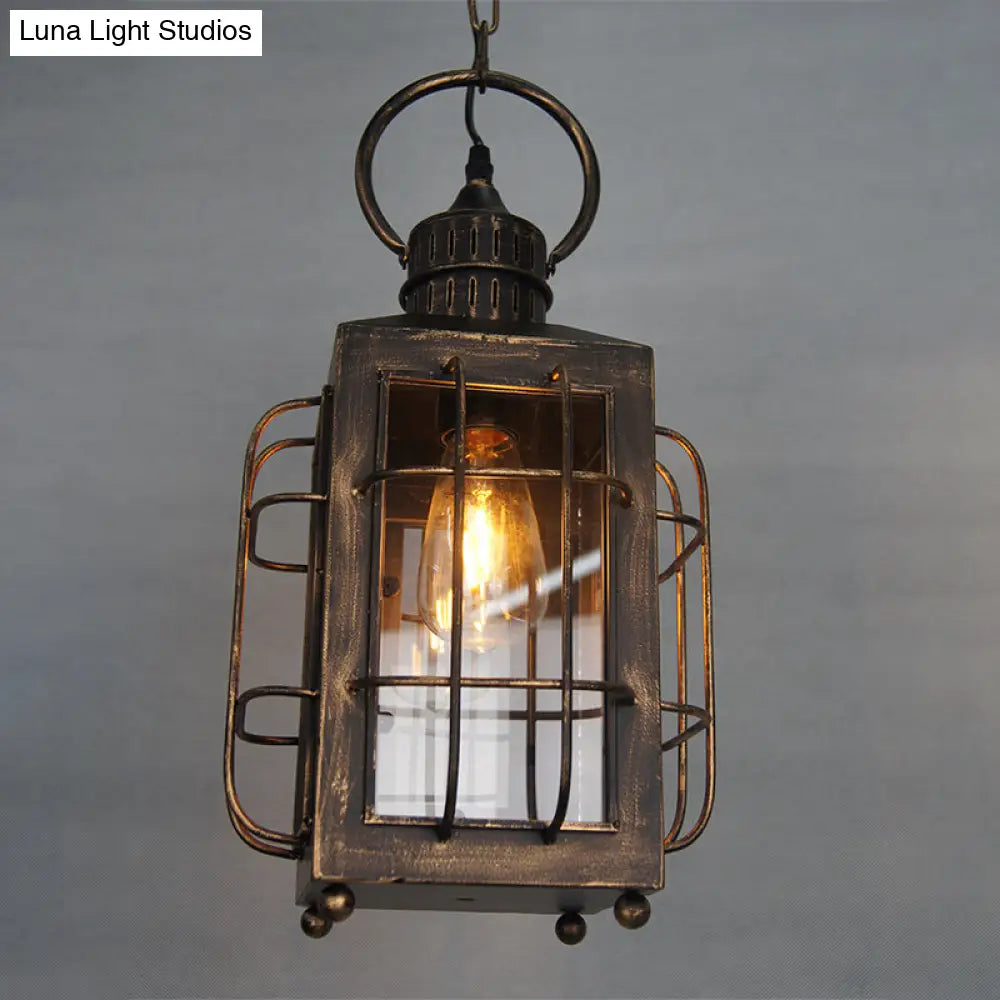 Industrial Brass Pendant Light With Clear Glass And Iron Frame