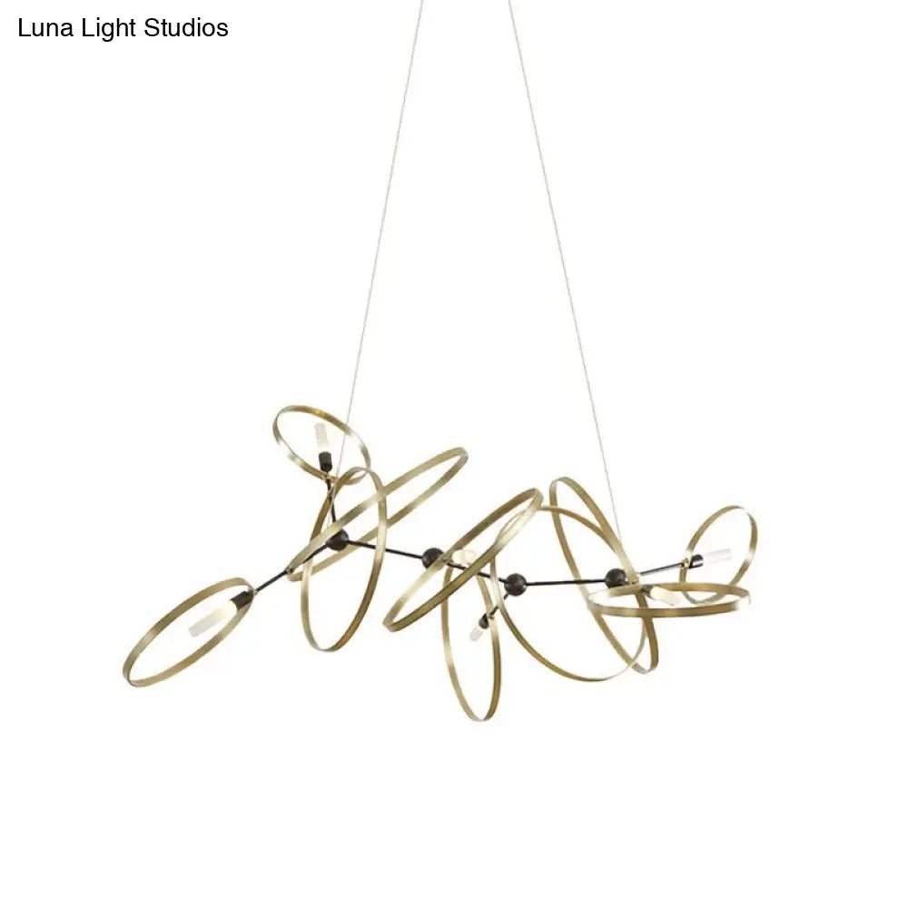 Brass Ring-Shaped Pendant Chandelier With 6 Bulbs Minimalist Lighting For Dining Room Ceiling