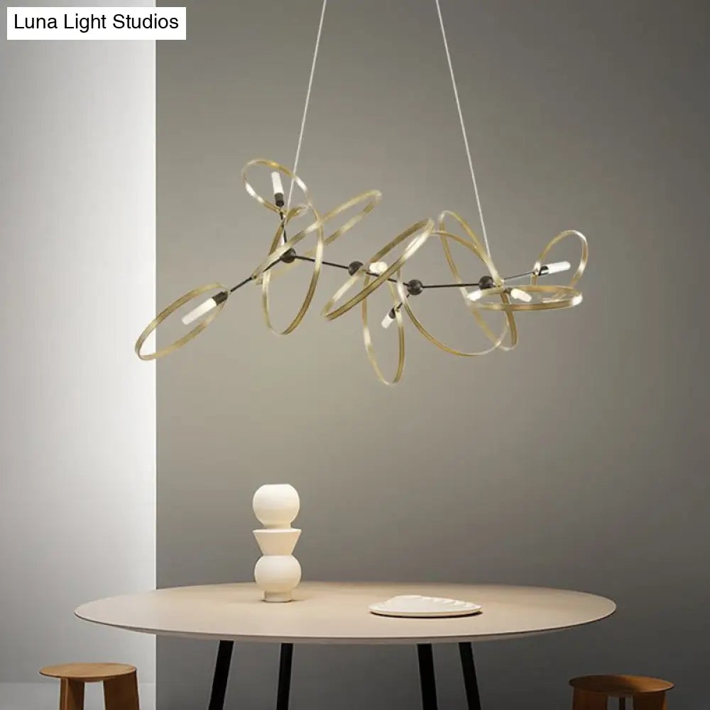 Brass Ring-Shaped Pendant Chandelier With 6 Bulbs Minimalist Lighting For Dining Room Ceiling