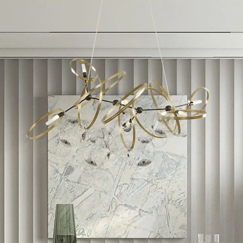 Brass Ring-Shaped Pendant Chandelier With 6 Bulbs Minimalist Lighting For Dining Room Ceiling