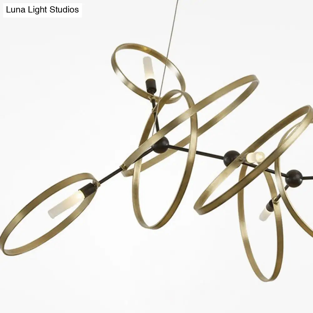 Brass Ring-Shaped Pendant Chandelier With 6 Bulbs Minimalist Lighting For Dining Room Ceiling