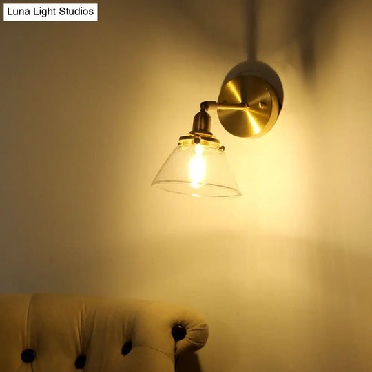 Brass Rotating Wall Sconce: Minimalist Tapered Glass Design For Living Room