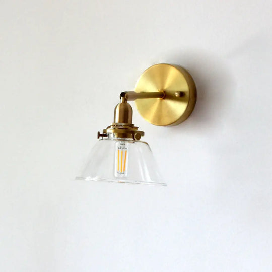 Brass Rotating Wall Sconce: Minimalist Tapered Glass Design For Living Room / Clear