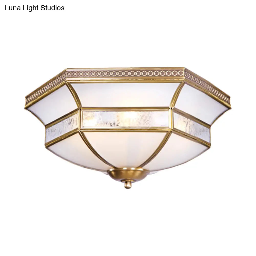 Brass Scalloped Ceiling Mounted Light With White Glass Shades - 3/4 Head Flush Mount Lamp For Living