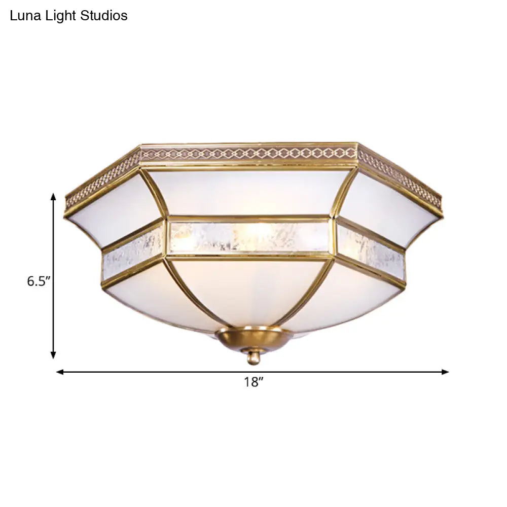 Brass Scalloped Ceiling Mounted Light With White Glass Shades - 3/4 Head Flush Mount Lamp For