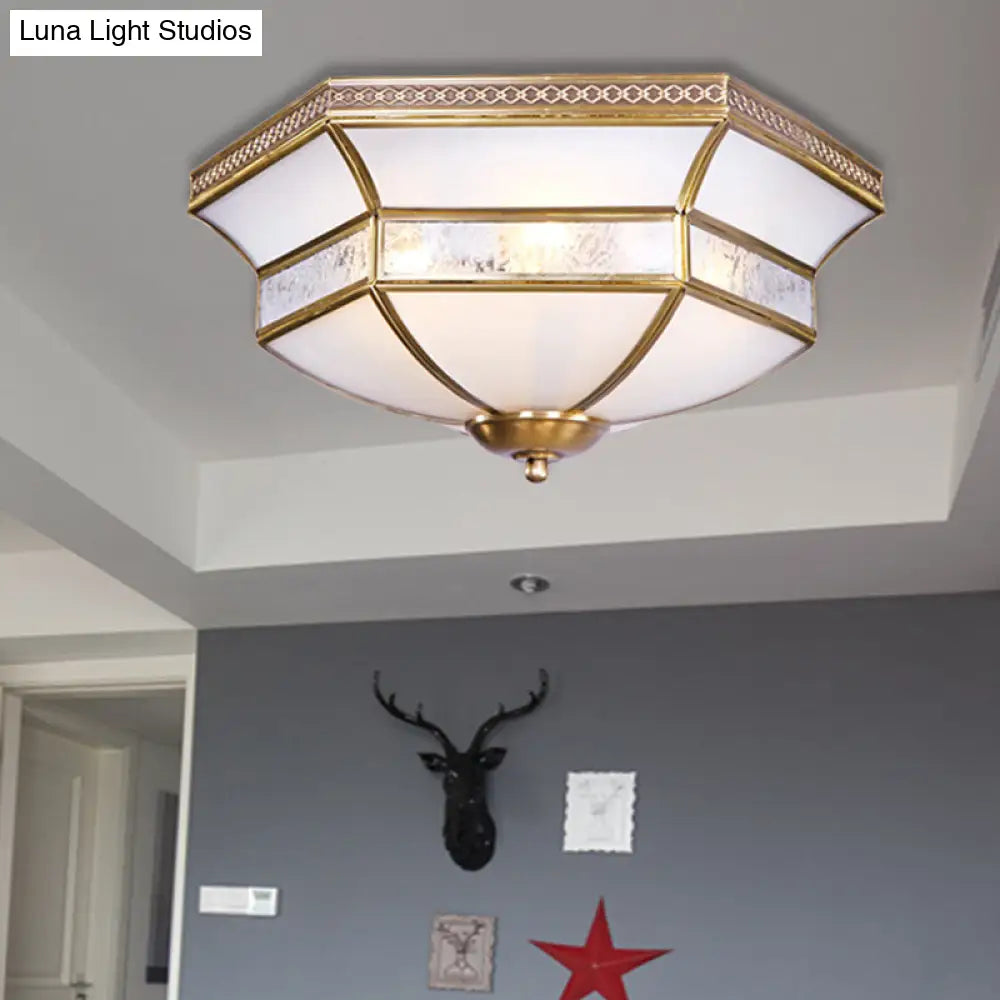 Brass Scalloped Ceiling Mounted Light With White Glass Shades - 3/4 Head Flush Mount Lamp For Living