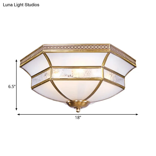 Brass Scalloped Ceiling Mounted Light With White Glass Shades - 3/4 Head Flush Mount Lamp For Living