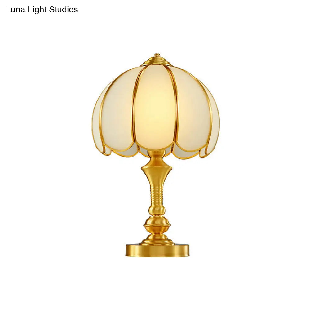 Brass Scalloped Nightstand Lamp - Elegant Beveled Glass Design Bedroom Table Lighting