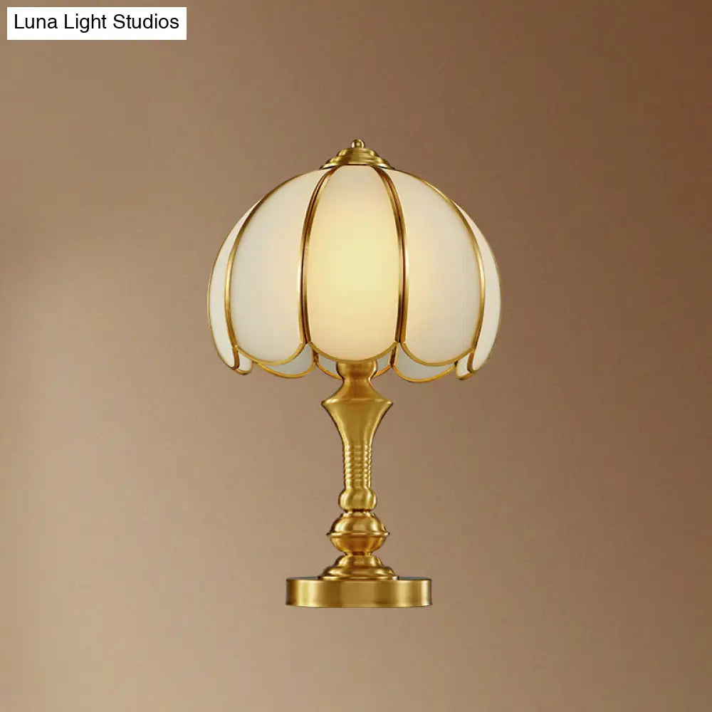 Brass Scalloped Nightstand Lamp - Elegant Beveled Glass Design Bedroom Table Lighting