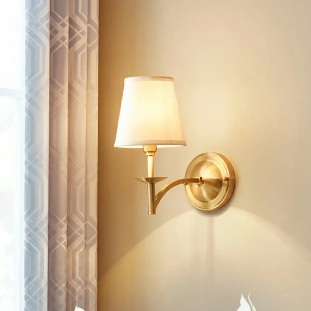 Brass Sconce Lamp: Simplicity 1-Bulb Wall Light With Fabric Shade