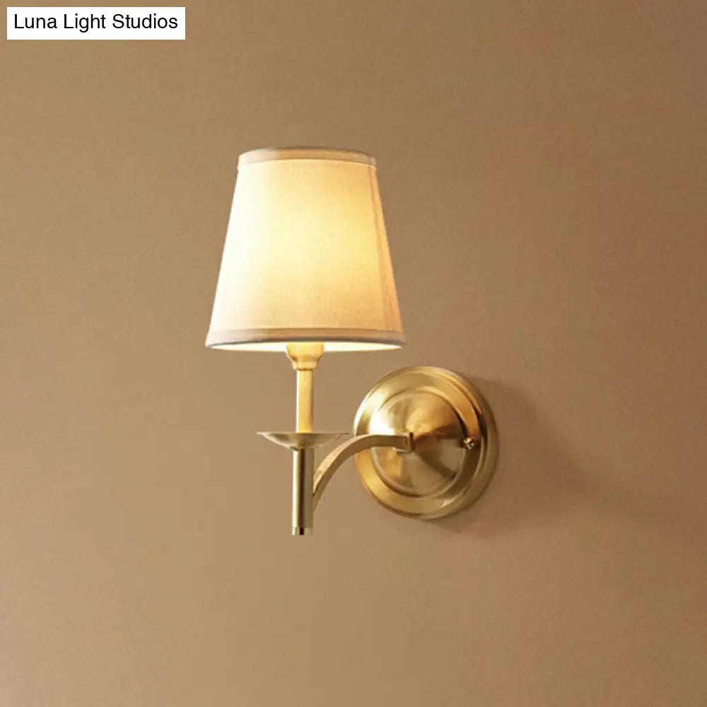 Brass Sconce Lamp: Simplicity 1-Bulb Wall Light With Fabric Shade