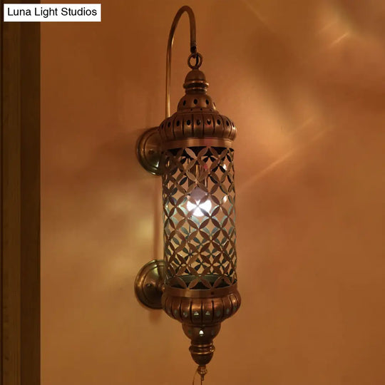 Brass Sconce Light Fixture: Arab Wall Mounted Ceiling Lamp With Hollow Out Design Metal Cylinder