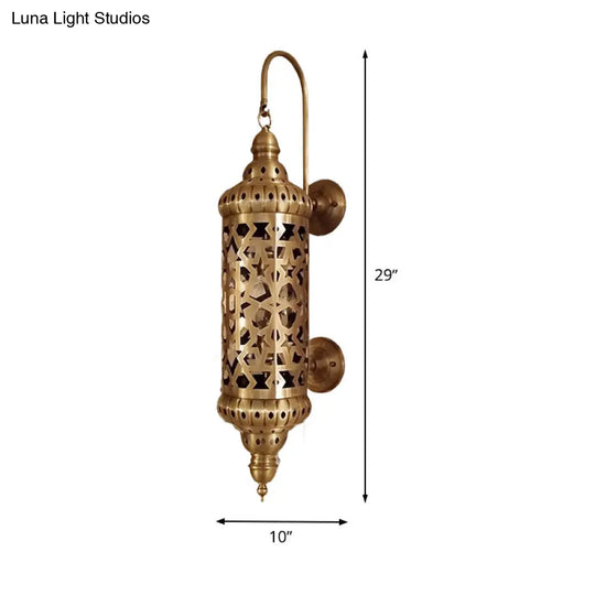 Brass Sconce Light Fixture: Arab Wall Mounted Ceiling Lamp With Hollow Out Design Metal Cylinder