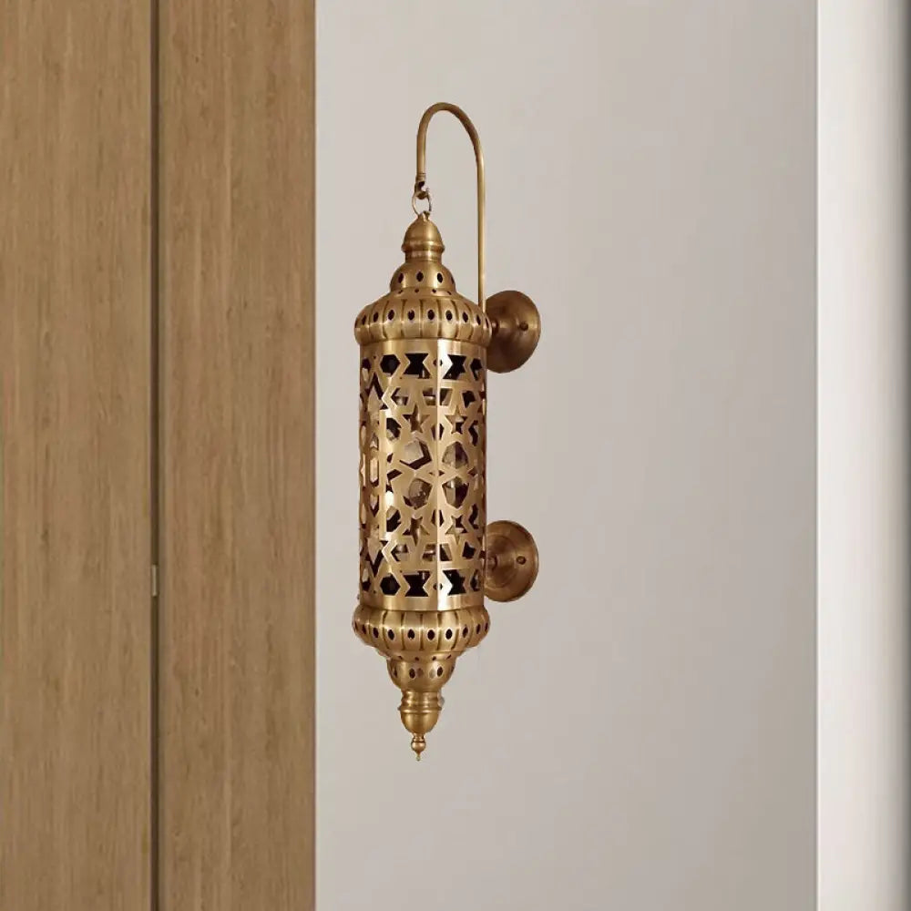 Brass Sconce Light Fixture: Arab Wall Mounted Ceiling Lamp With Hollow Out Design Metal Cylinder