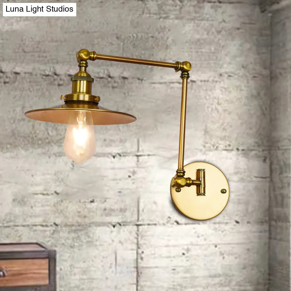 Brass Sconce Light With Wide Flare: Industrial Wall Mounted Lighting For Dining Room