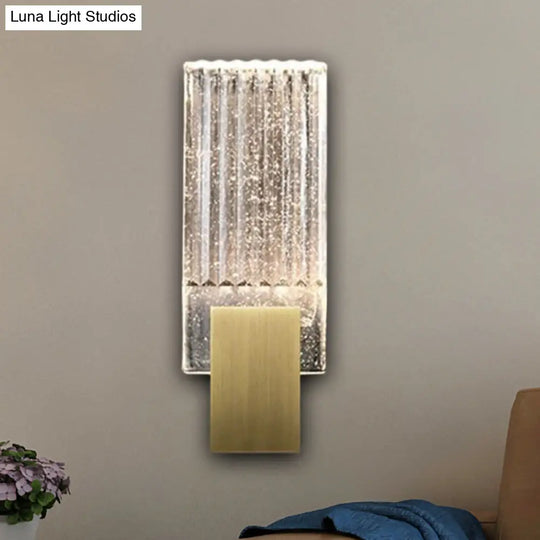 Brass Seedy Glass Rectangle Led Wall Sconce With Integrated Flush Lighting For A Modern Loft