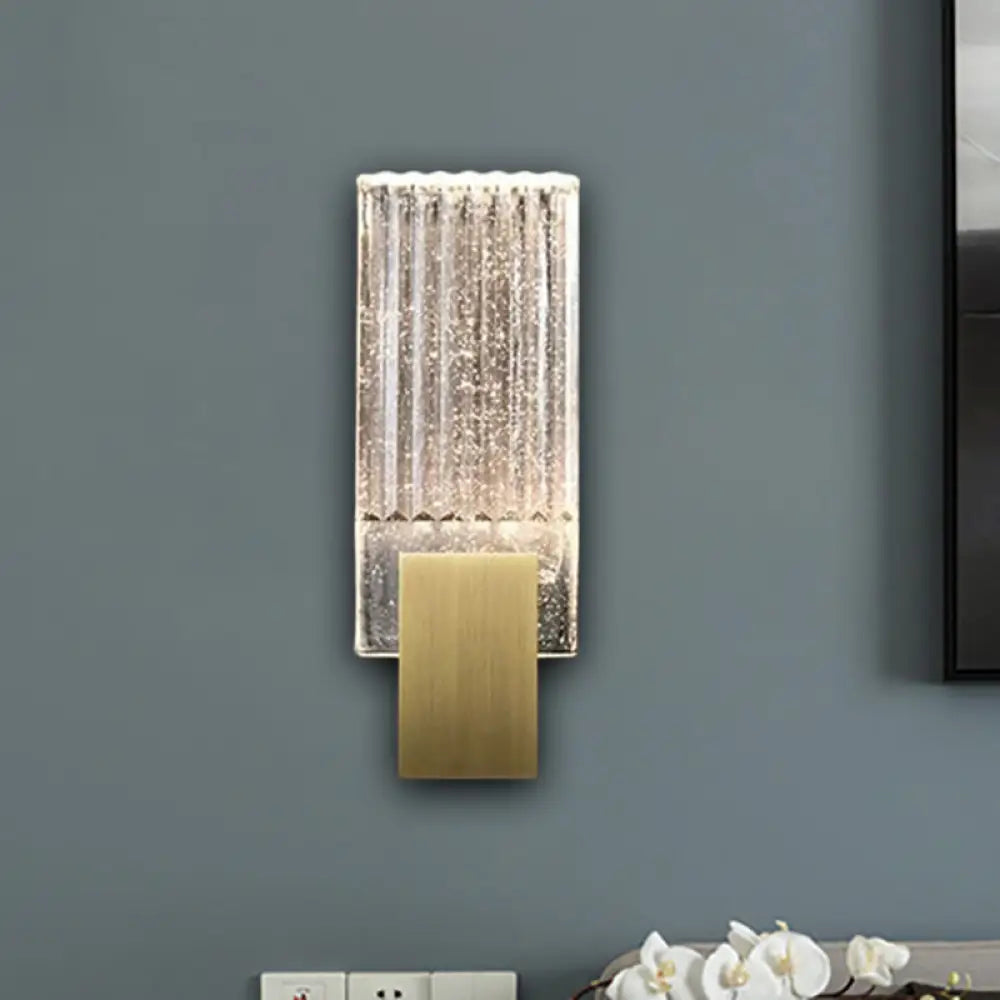 Brass Seedy Glass Rectangle Led Wall Sconce With Integrated Flush Lighting For A Modern Loft