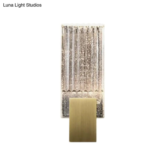 Brass Seedy Glass Rectangle Led Wall Sconce With Integrated Flush Lighting For A Modern Loft