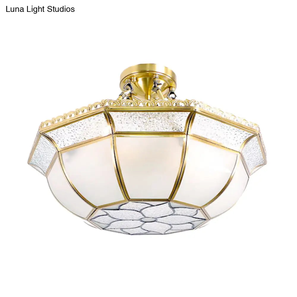 Brass Semi Flush Ceiling Light With Opal Blown Glass Dome - 4 Lights Colonial Design Ideal For