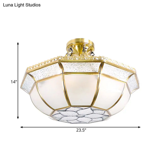 Brass Semi Flush Ceiling Light With Opal Blown Glass Dome - 4 Lights Colonial Design Ideal For