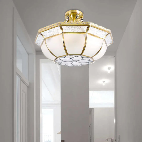 Brass Semi Flush Ceiling Light With Opal Blown Glass Dome - 4 Lights Colonial Design Ideal For